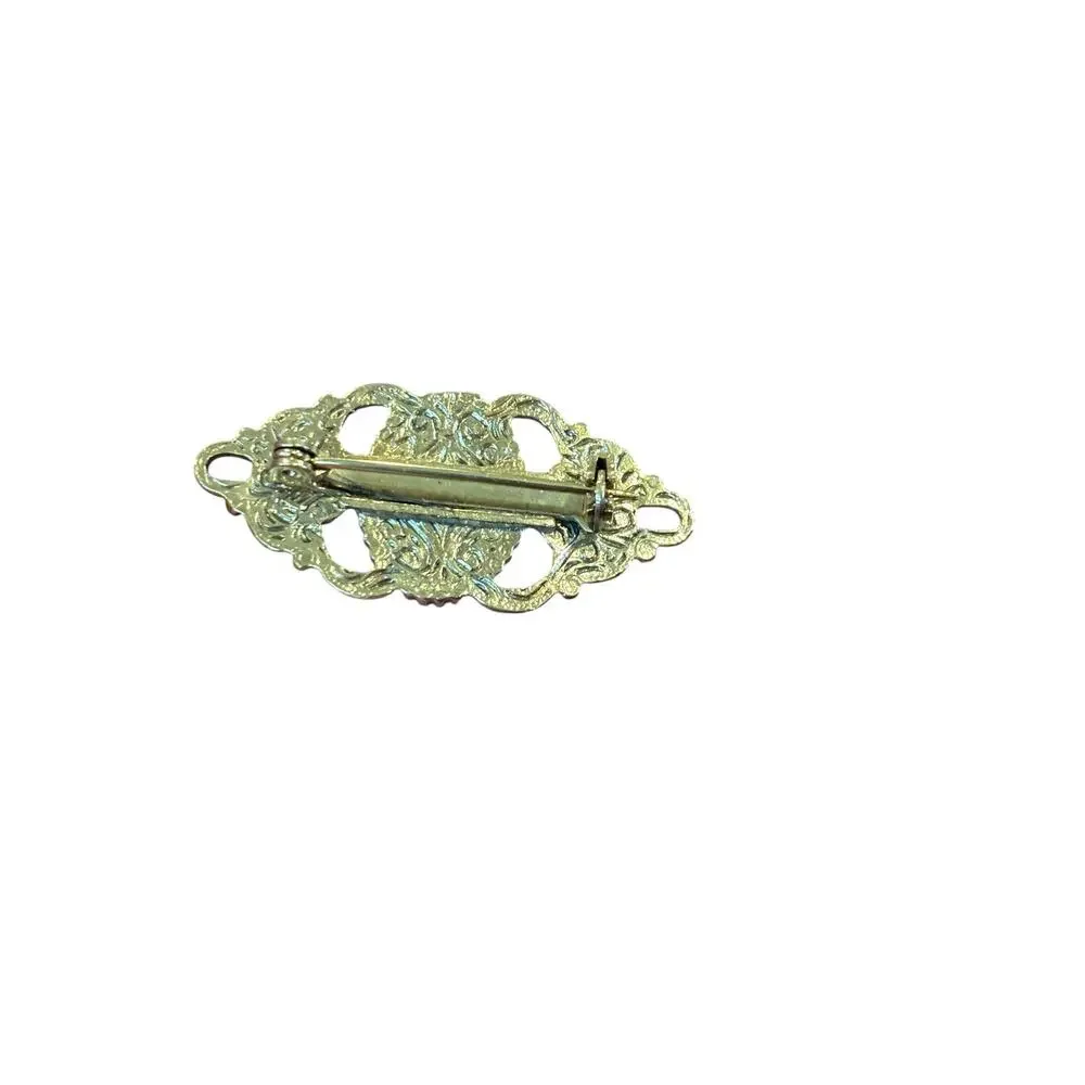 Vintage 1928 Pink Opal Glass Brooch Pearl Cabochon Victorian Revival Pin